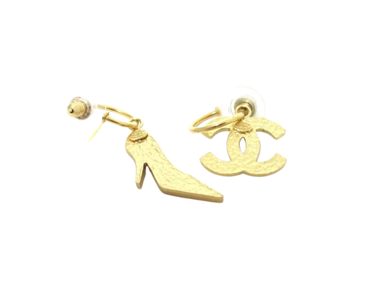 Chanel Coco Mark Heel Logo Earrings, Black/Gold, 02A