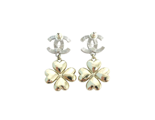 Chanel Coco Mark B24K Earrings, Coco Flower Earrings, Silver/Gold