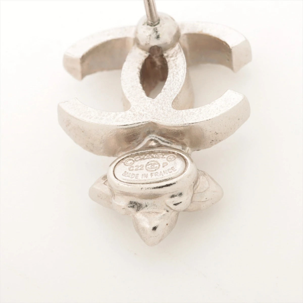 Chanel Coco Mark Earrings C22P Silver Rhinestone