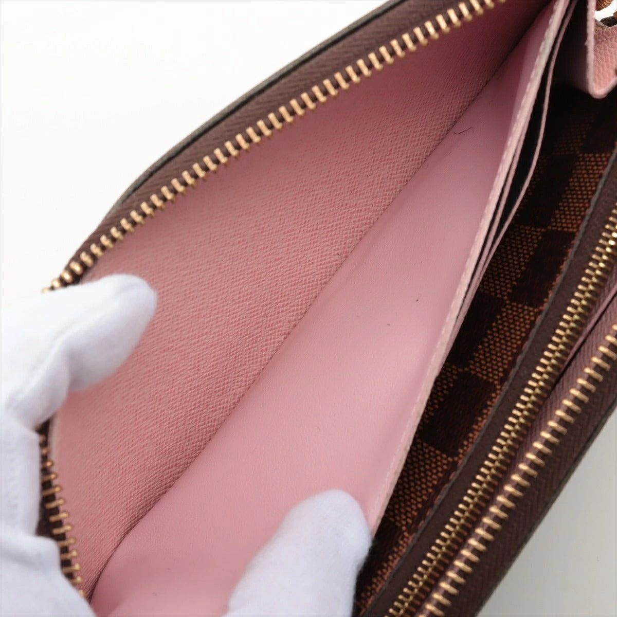 Louis Vuitton Damier Portefeuille Clemence Rose Ballerine N41626 Round Zip Long Wallet