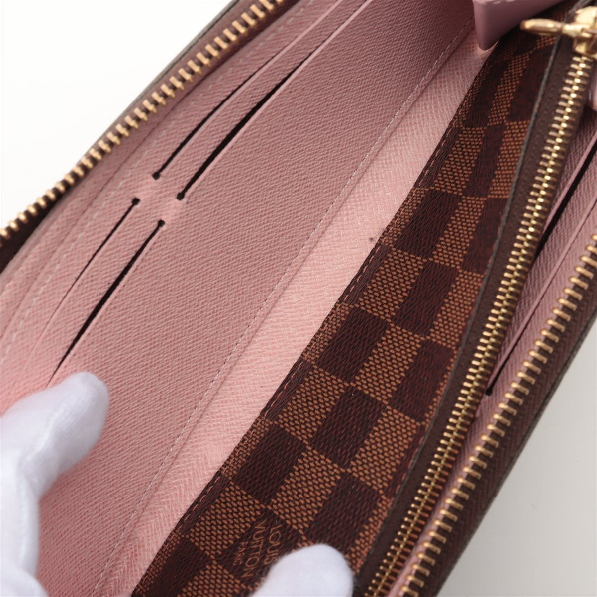 Louis Vuitton Damier Portefeuille Clemence Rose Ballerine N41626 Round Zip Long Wallet