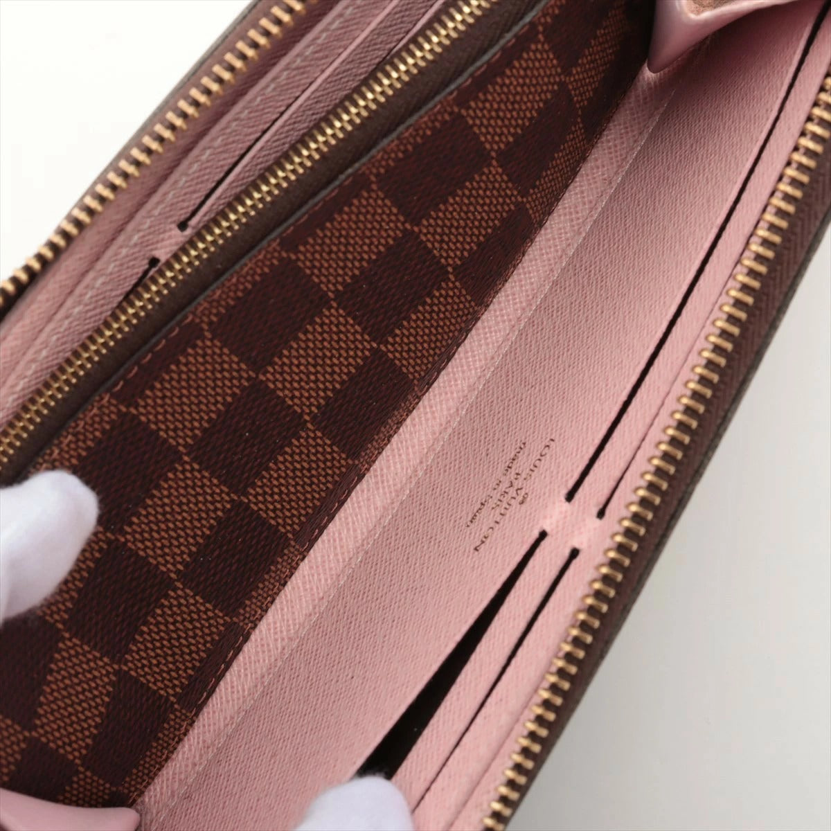 Louis Vuitton Damier Portefeuille Clemence Rose Ballerine N41626 Round Zip Long Wallet