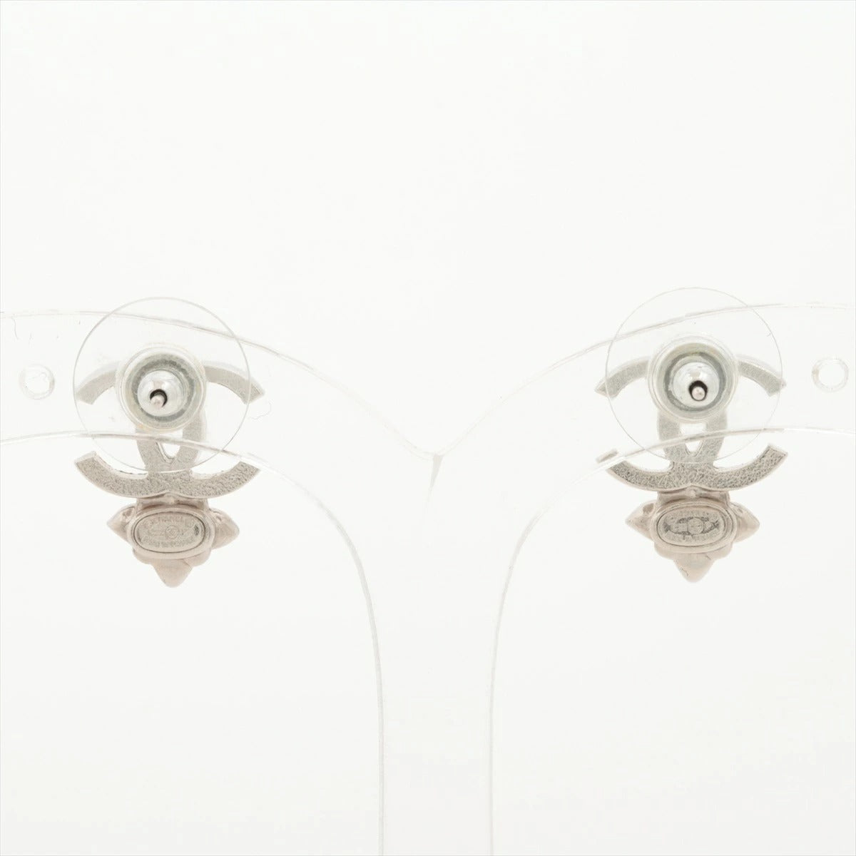 Chanel Coco Mark Earrings C22P Silver Rhinestone