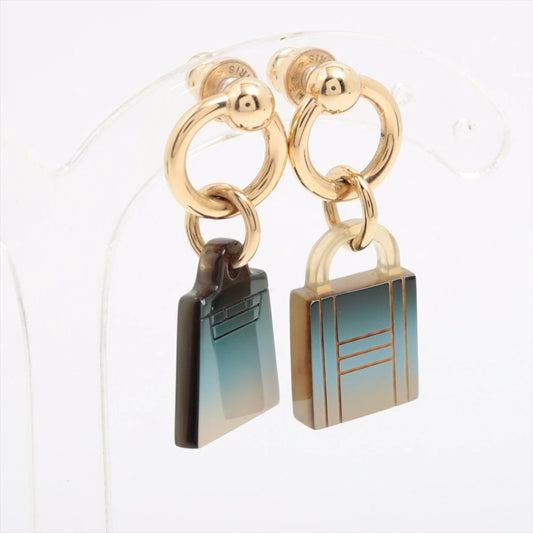 Hermes Amulet Maroquinier Earrings Buffalo Fawn Blue Gold Earrings