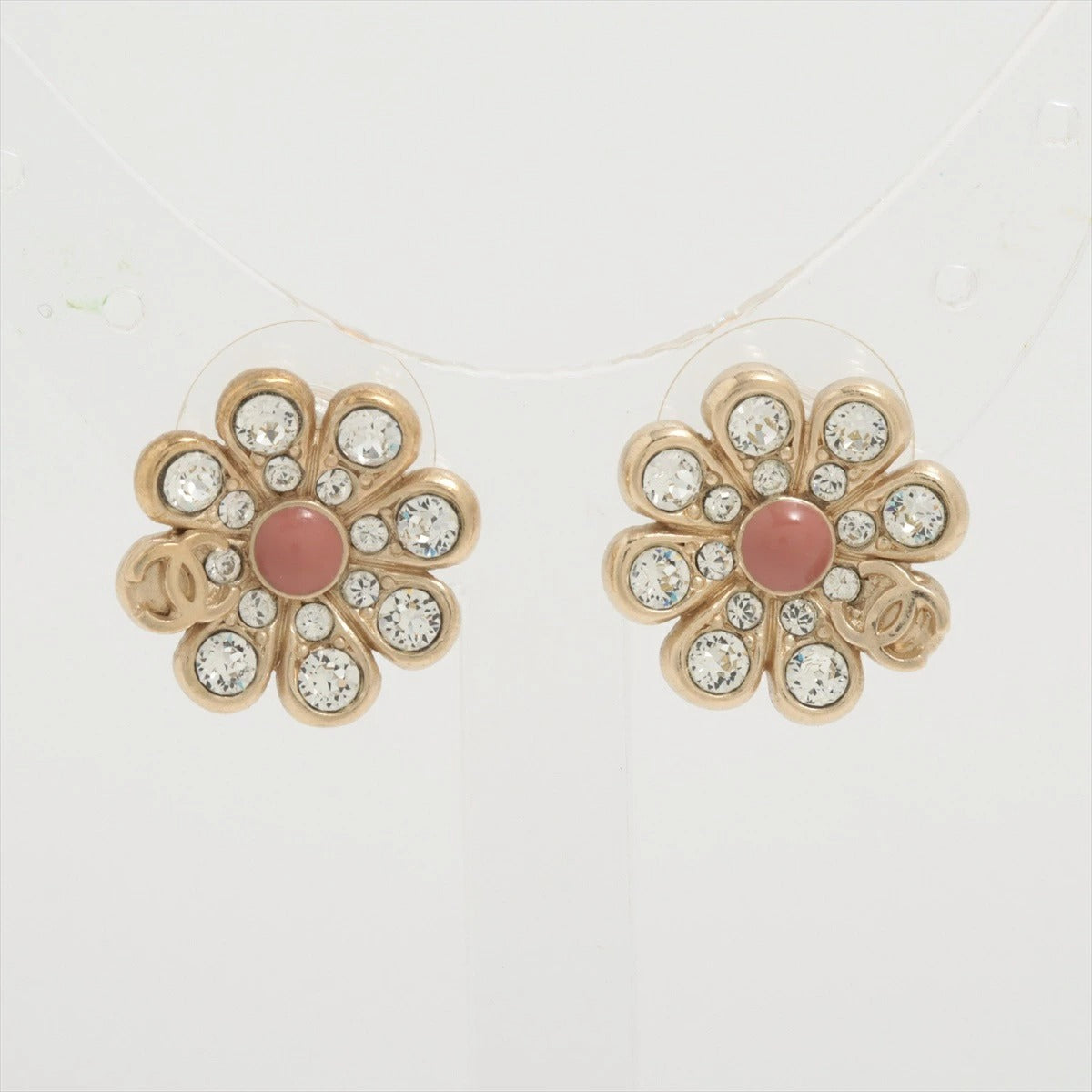 Chanel Coco Mark Earrings 18C Flower Rhinestone
