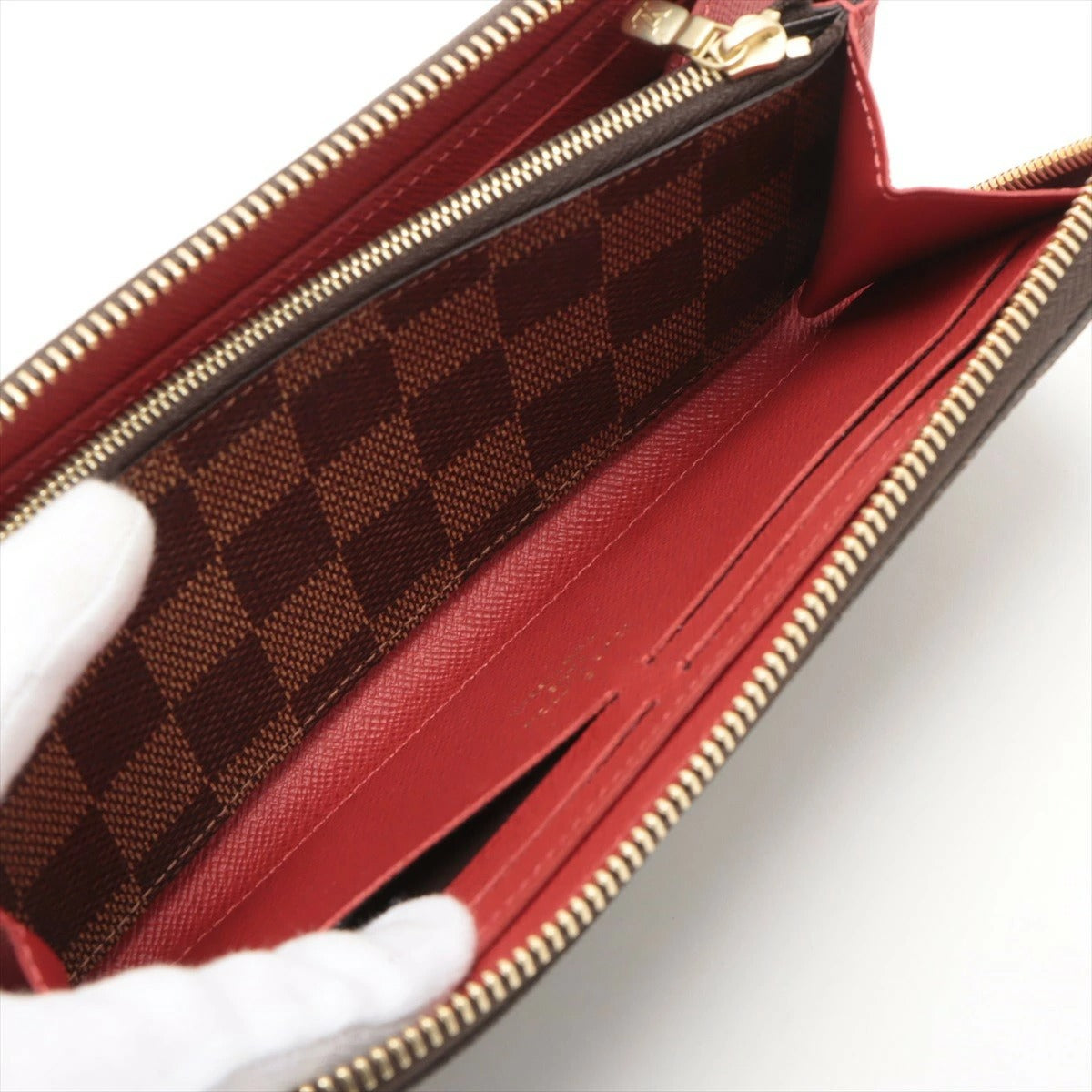 Louis Vuitton Damier Portefeuille Clemence Cerise Long Wallet N60534 Round Zip Wallet