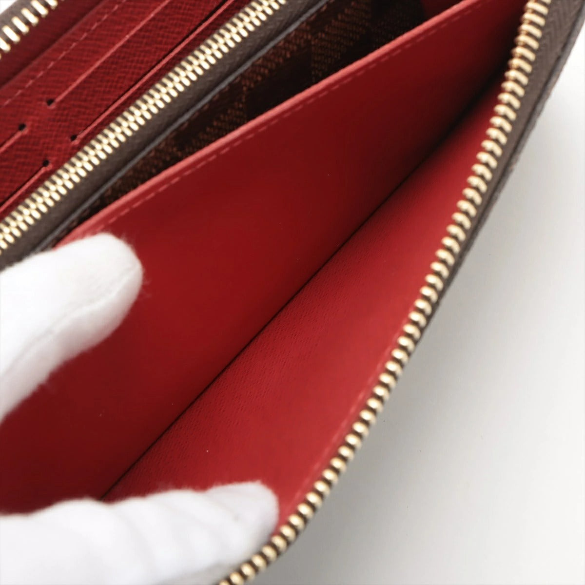 Louis Vuitton Damier Portefeuille Clemence Cerise Long Wallet N60534 Round Zip Wallet