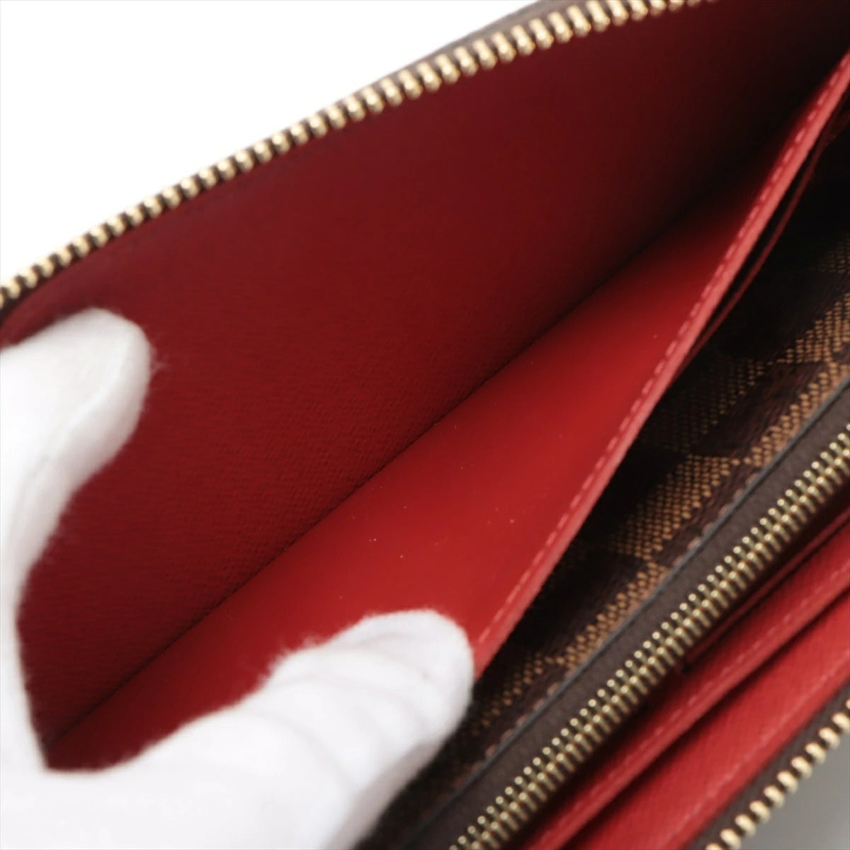 Louis Vuitton Damier Portefeuille Clemence Cerise Long Wallet N60534 Round Zip Wallet