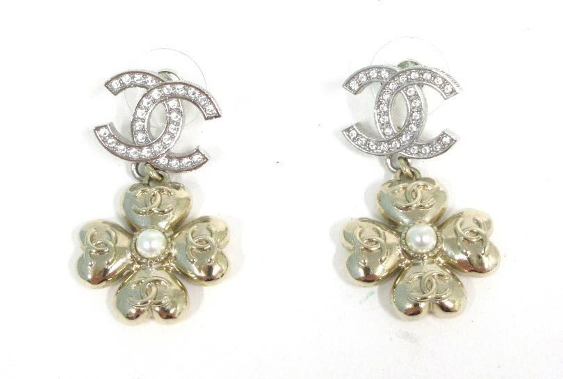 Chanel Coco Mark B24K Earrings, Coco Flower Earrings, Silver/Gold