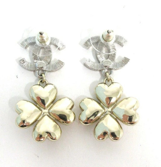 Chanel Coco Mark B24K Earrings, Coco Flower Earrings, Silver/Gold