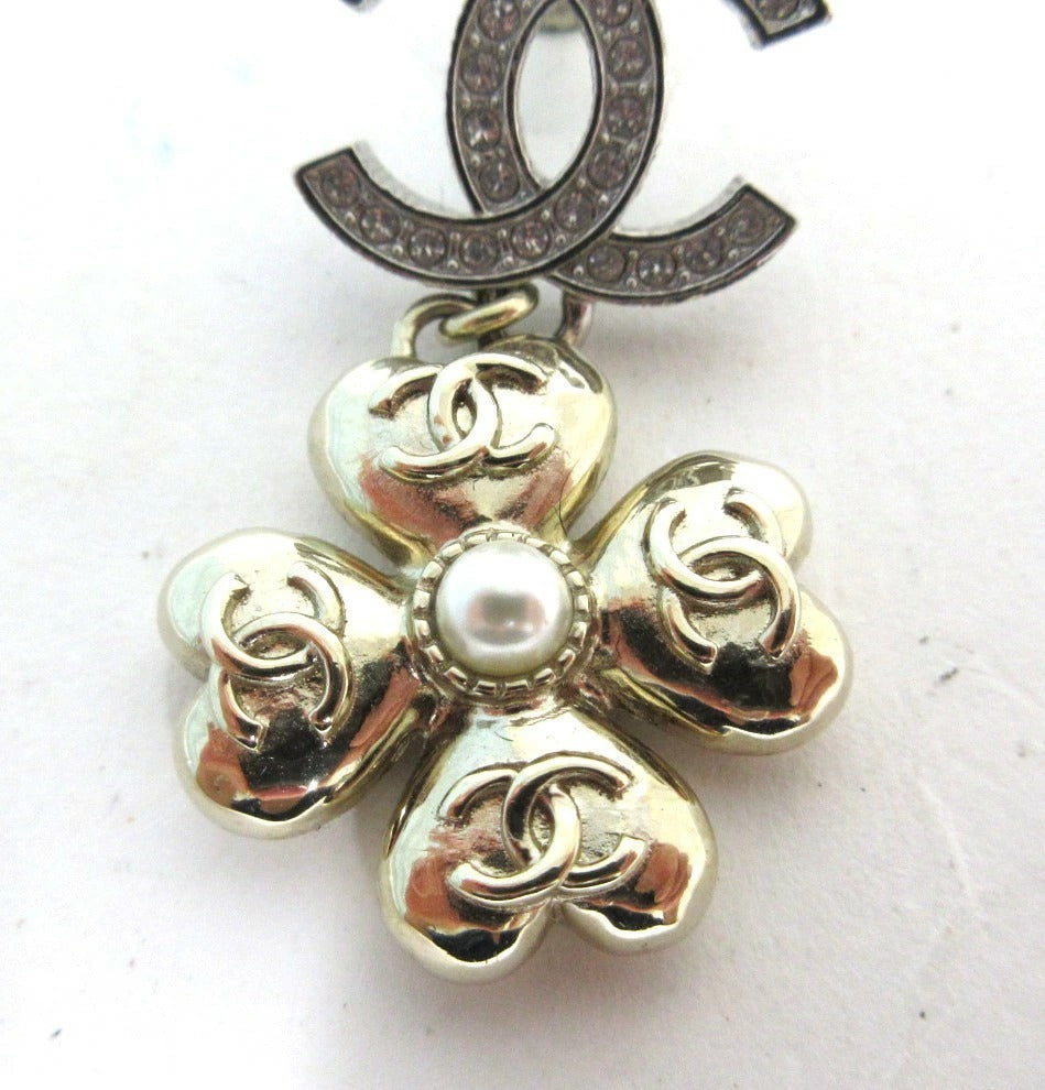 Chanel Coco Mark B24K Earrings, Coco Flower Earrings, Silver/Gold