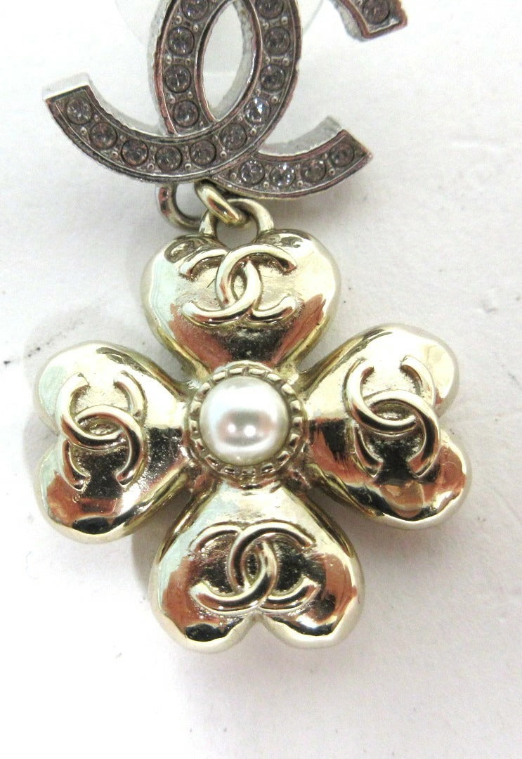 Chanel Coco Mark B24K Earrings, Coco Flower Earrings, Silver/Gold