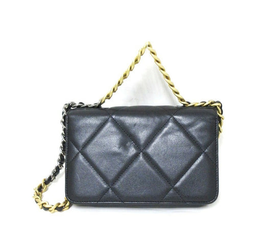 Chanel Chanel 19 Lambskin Chain Wallet, Black, 30s