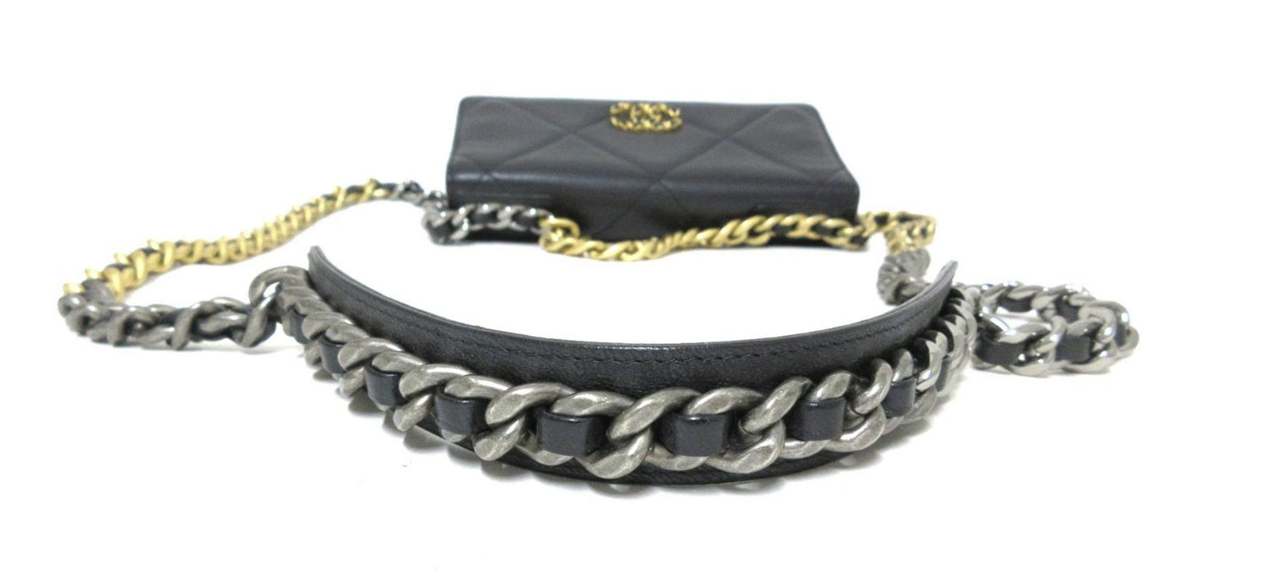 Chanel Chanel 19 Lambskin Chain Wallet, Black, 30s