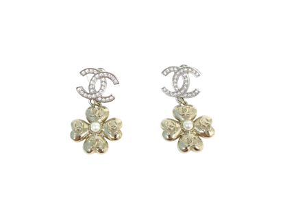 Chanel Coco Mark B24K Earrings, Coco Flower Earrings, Silver/Gold
