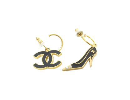 Chanel Coco Mark Heel Logo Earrings, Black/Gold, 02A