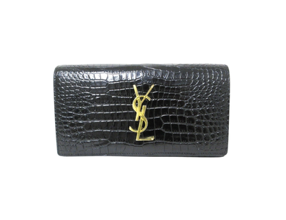 YvesSaint Laurent Paris YSL Line Crocodile Embossed Long Wallet 372266