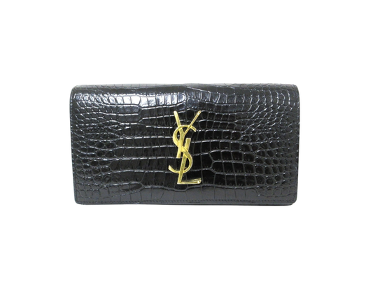 YvesSaint Laurent Paris YSL Line Crocodile Embossed Long Wallet 372266