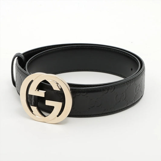 Gucci Interlocking G Belt 114876 Size 85 Shima Leather Gold Buckle Belt
