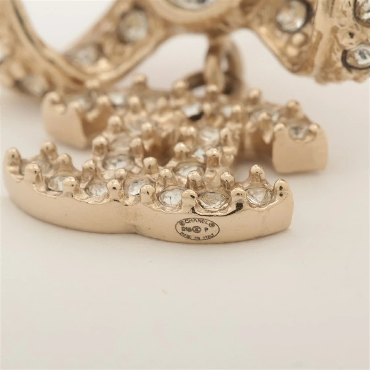 CHANEL Coco Mark Ribbon Earrings B16P Gold Rhinestone