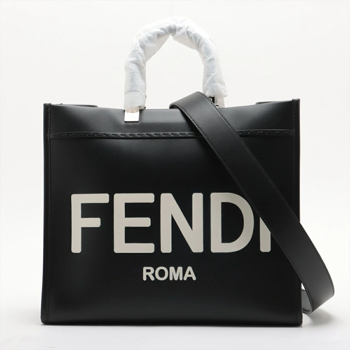 Fendi Sunshine Medium Leather 2WAY Handbag 8BH386 Black Tote Bag