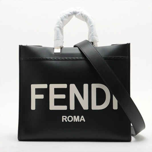 Fendi Sunshine Medium Leather 2WAY Handbag 8BH386 Black Tote Bag