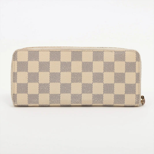 LOUIS VUITTON Damier Azur Portefeuille Clemence N61264 Rose Ballerine Round Zip Long Wallet