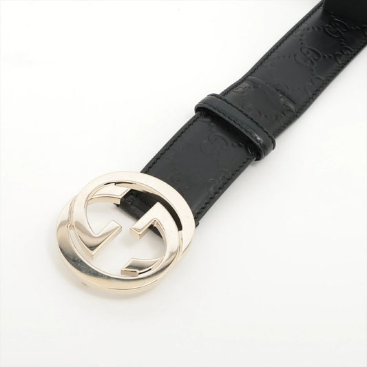 Gucci Interlocking G Belt 114876 Size 85 Shima Leather Gold Buckle Belt