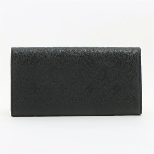 LOUIS VUITTON Monogram Empreinte Portefeuille Emilie M62369 Flap Long Wallet Black/Beige Genuine Leather
