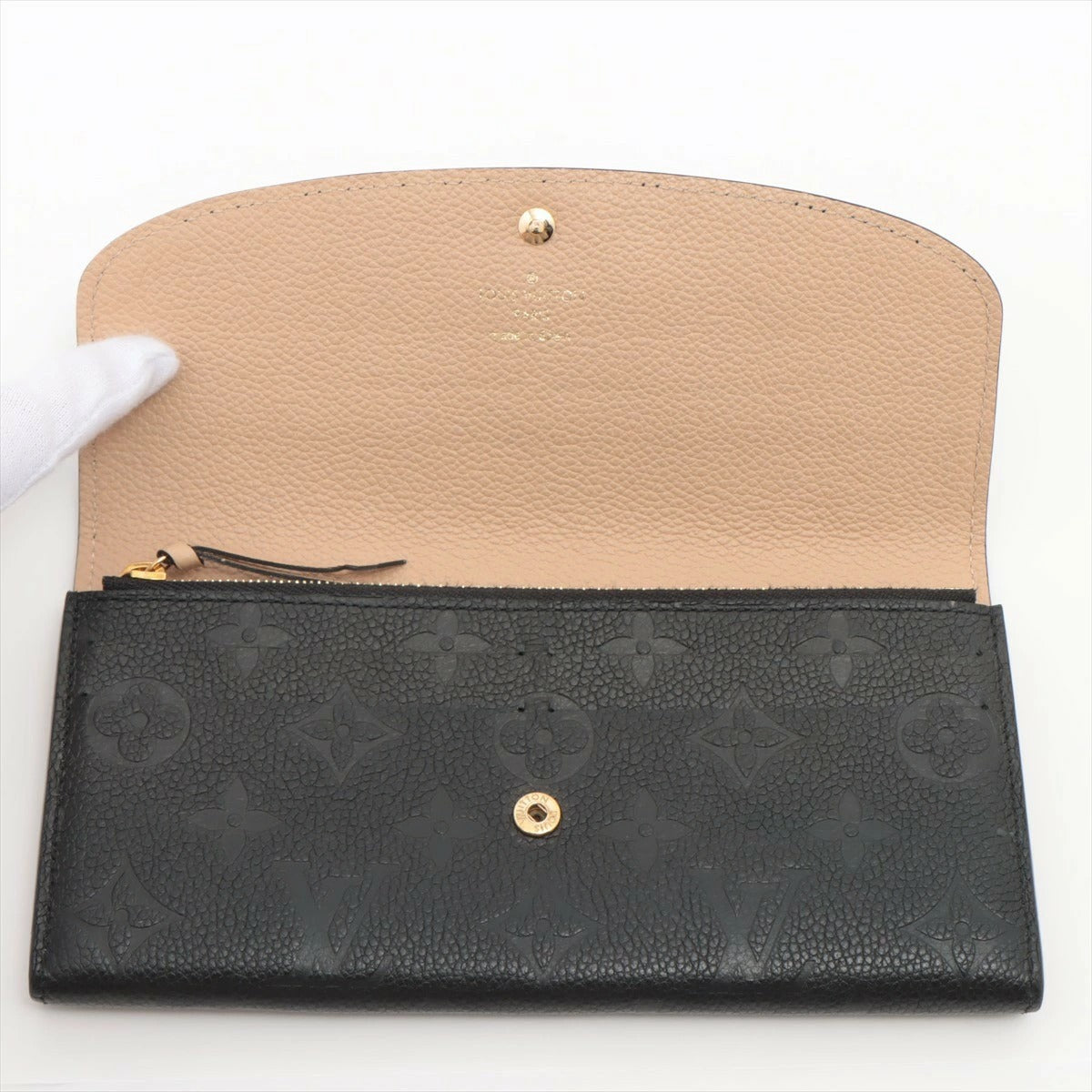 LOUIS VUITTON Monogram Empreinte Portefeuille Emilie M62369 Flap Long Wallet Black/Beige Genuine Leather