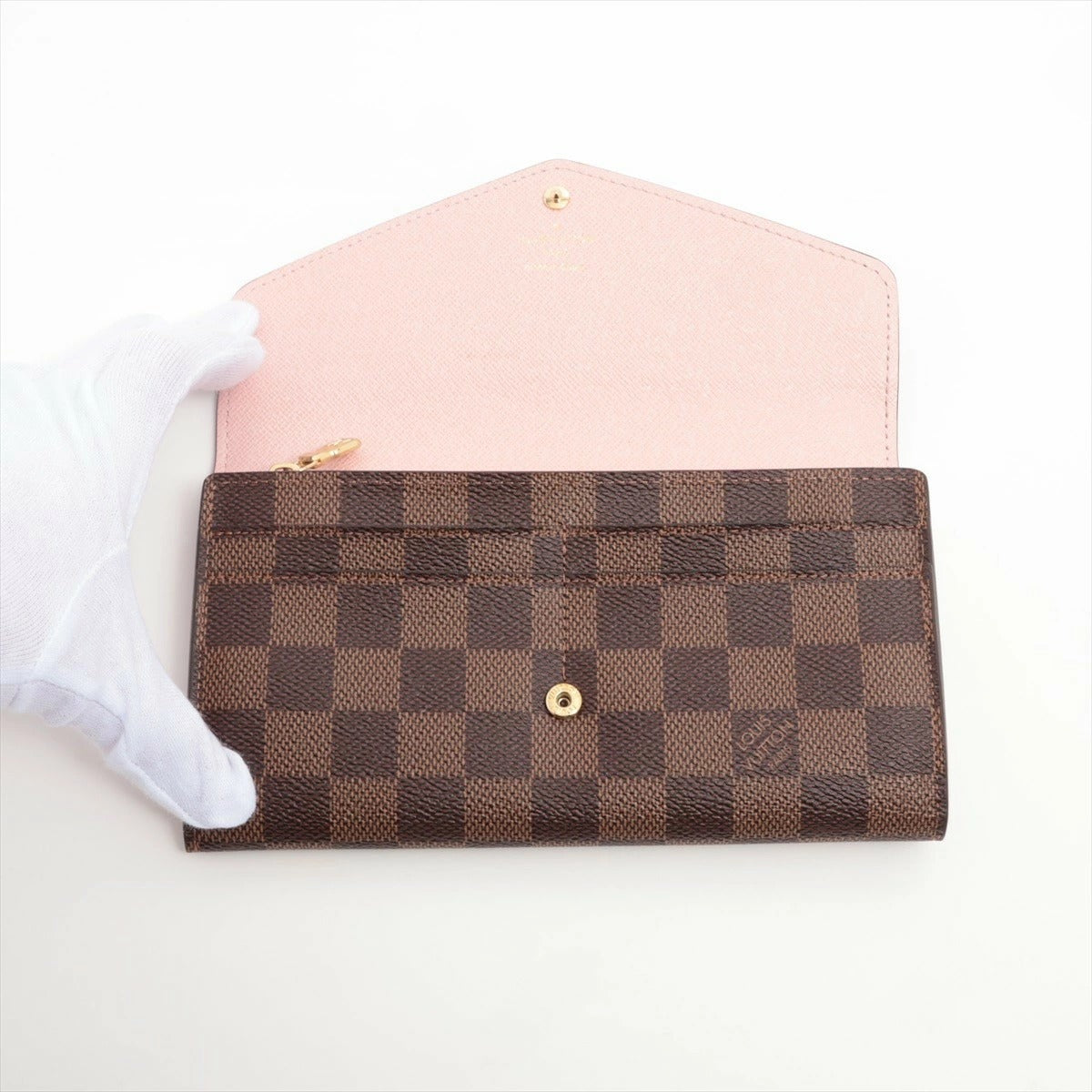 Louis Vuitton Damier Portefeuille Sarah N60144 Rose Ballerine Flap Long Wallet