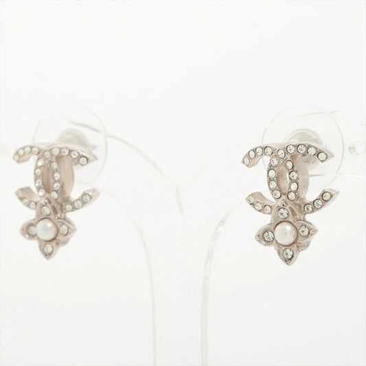 Chanel Coco Mark Earrings C22P Silver Rhinestone