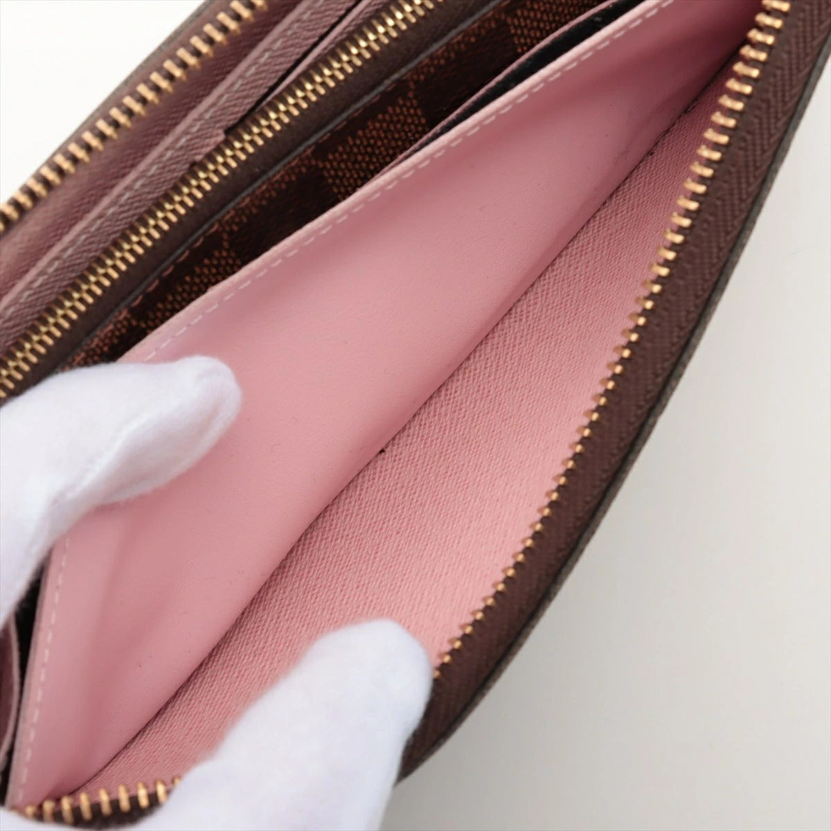 Louis Vuitton Damier Portefeuille Clemence Rose Ballerine N41626 Round Zip Long Wallet