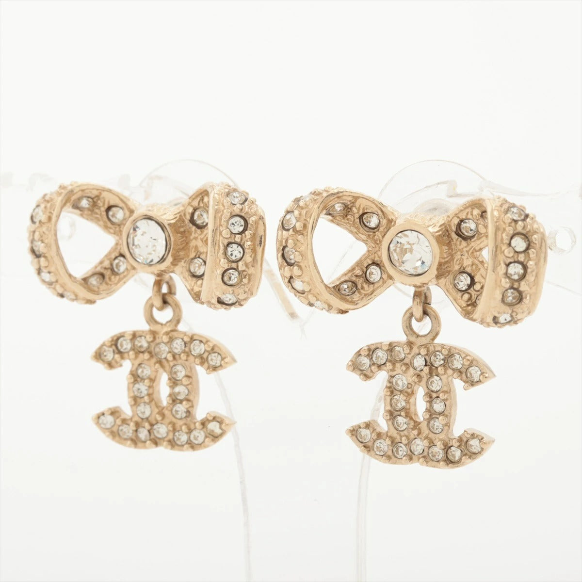 CHANEL Coco Mark Ribbon Earrings B16P Gold Rhinestone