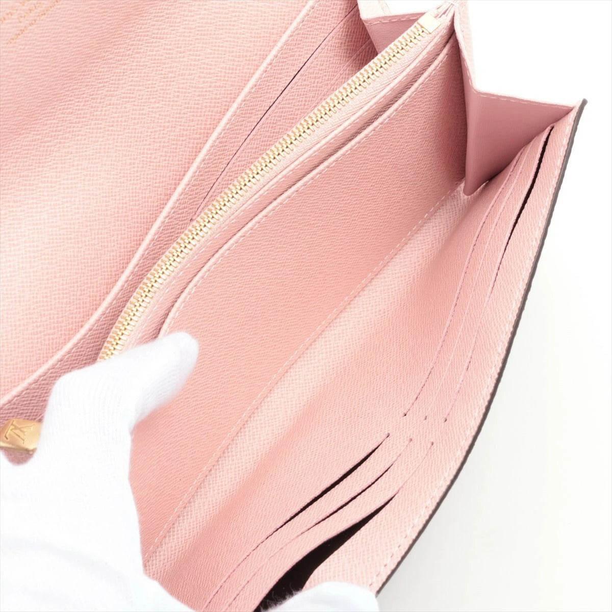 Louis Vuitton Damier Portefeuille Sarah N60144 Rose Ballerine Flap Long Wallet