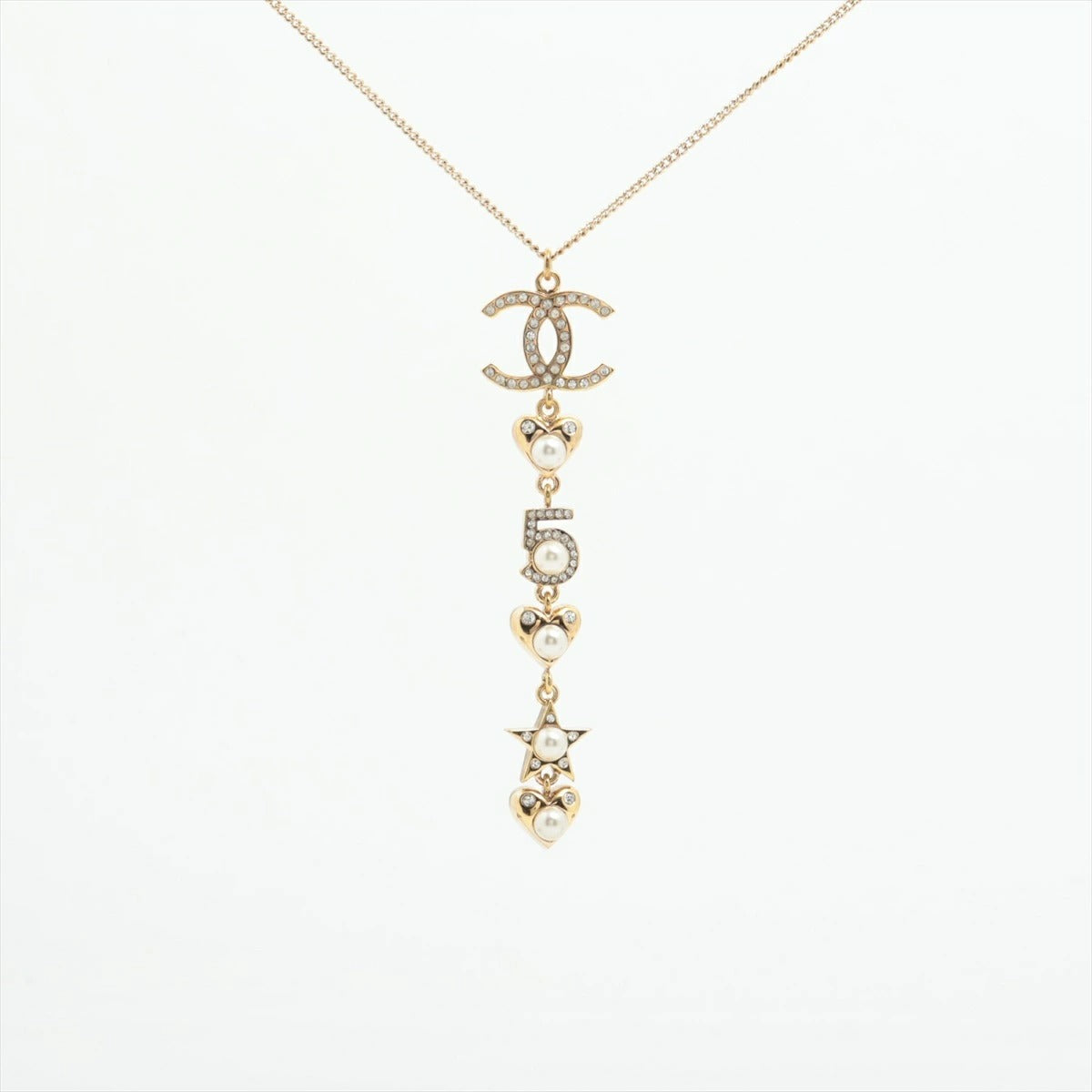 CHANEL Coco Mark Necklace B19B Gold, Pearl, Rhinestone Necklace