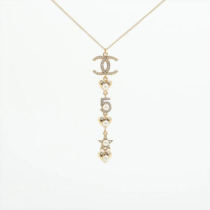 CHANEL Coco Mark Necklace B19B Gold, Pearl, Rhinestone Necklace