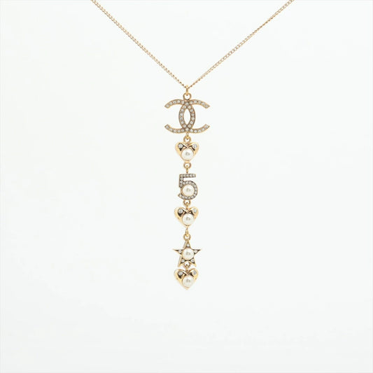 CHANEL Coco Mark Necklace B19B Gold, Pearl, Rhinestone Necklace