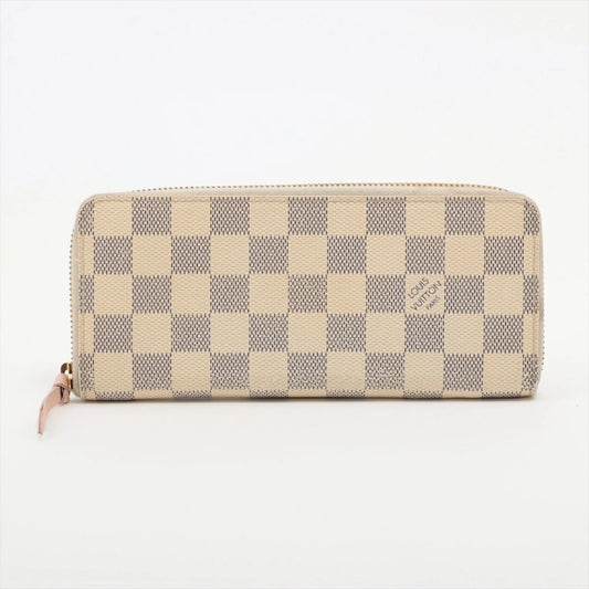 LOUIS VUITTON Damier Azur Portefeuille Clemence N61264 Rose Ballerine Round Zip Long Wallet