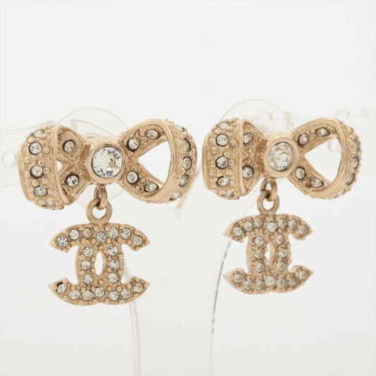 CHANEL Coco Mark Ribbon Earrings B16P Gold Rhinestone
