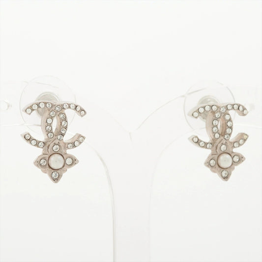Chanel Coco Mark Earrings C22P Silver Rhinestone