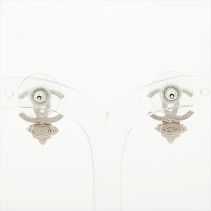 Chanel Coco Mark Earrings C22P Silver Rhinestone