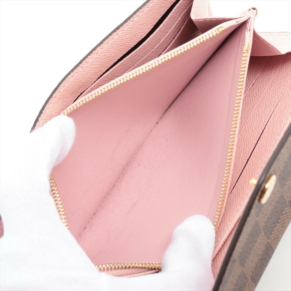 Louis Vuitton Damier Portefeuille Sarah N60144 Rose Ballerine Flap Long Wallet
