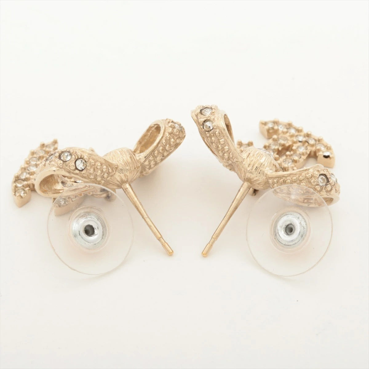 CHANEL Coco Mark Ribbon Earrings B16P Gold Rhinestone