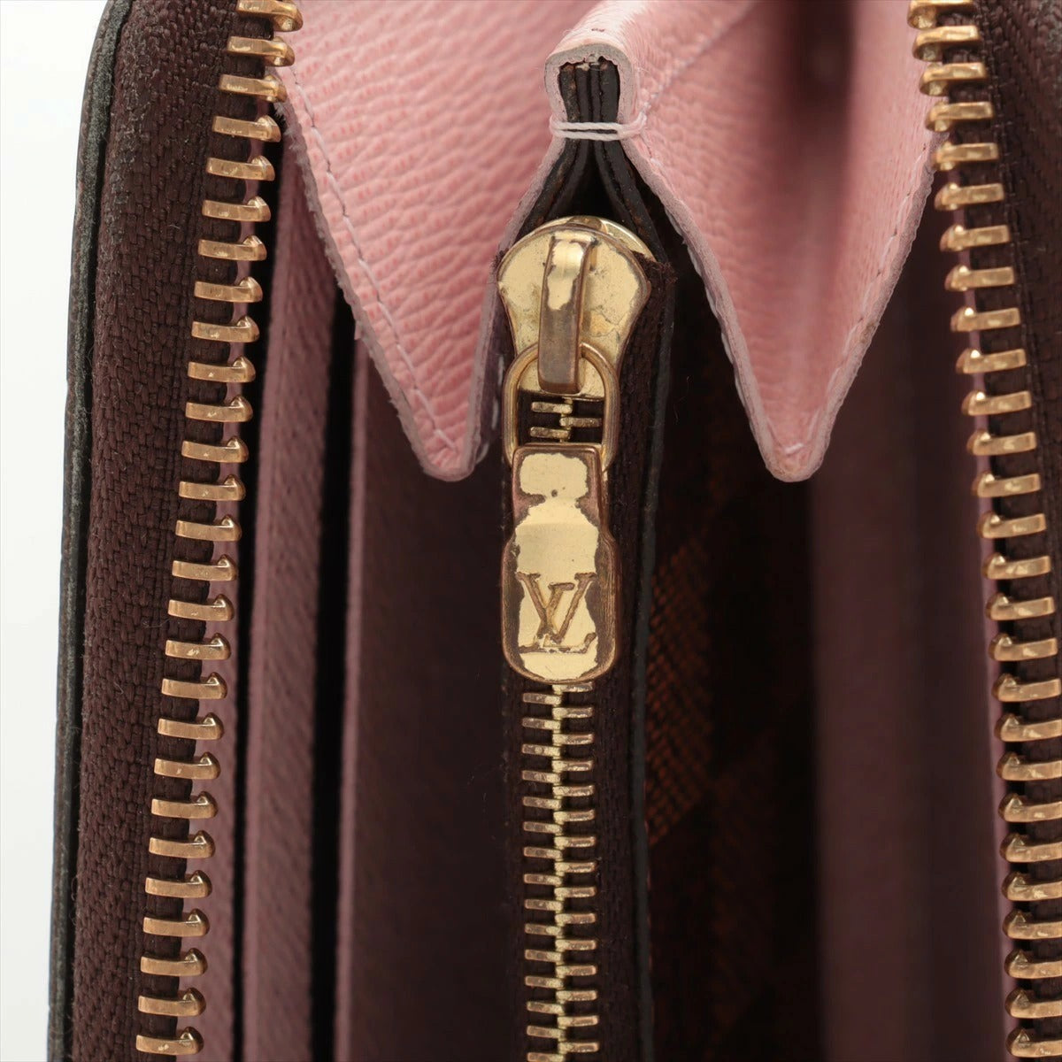 Louis Vuitton Damier Portefeuille Clemence Rose Ballerine N41626 Round Zip Long Wallet