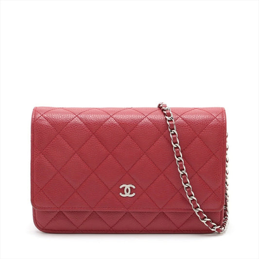 Chanel Matelasse Caviar Skin Chain Red Crossbody Bag
