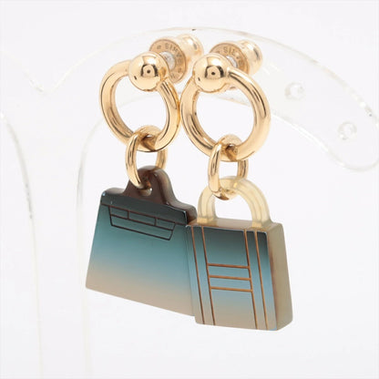 Hermes Amulet Maroquinier Earrings Buffalo Fawn Blue Gold Earrings