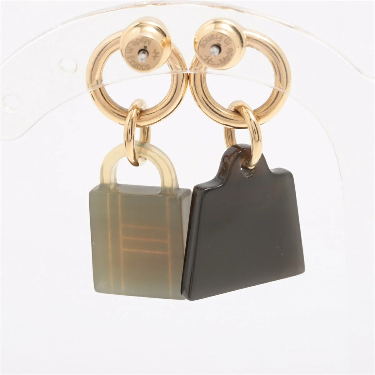 Hermes Amulet Maroquinier Earrings Buffalo Fawn Blue Gold Earrings