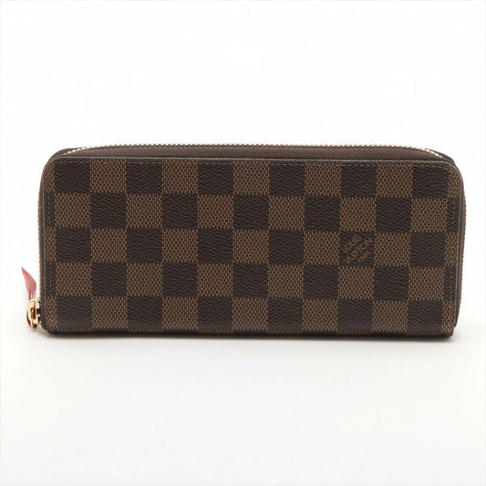 Louis Vuitton Damier Portefeuille Clemence Cerise Long Wallet N60534 Round Zip Wallet