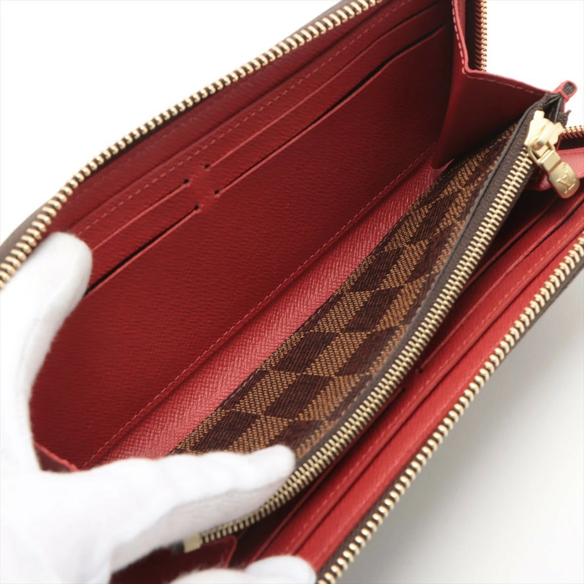 Louis Vuitton Damier Portefeuille Clemence Cerise Long Wallet N60534 Round Zip Wallet